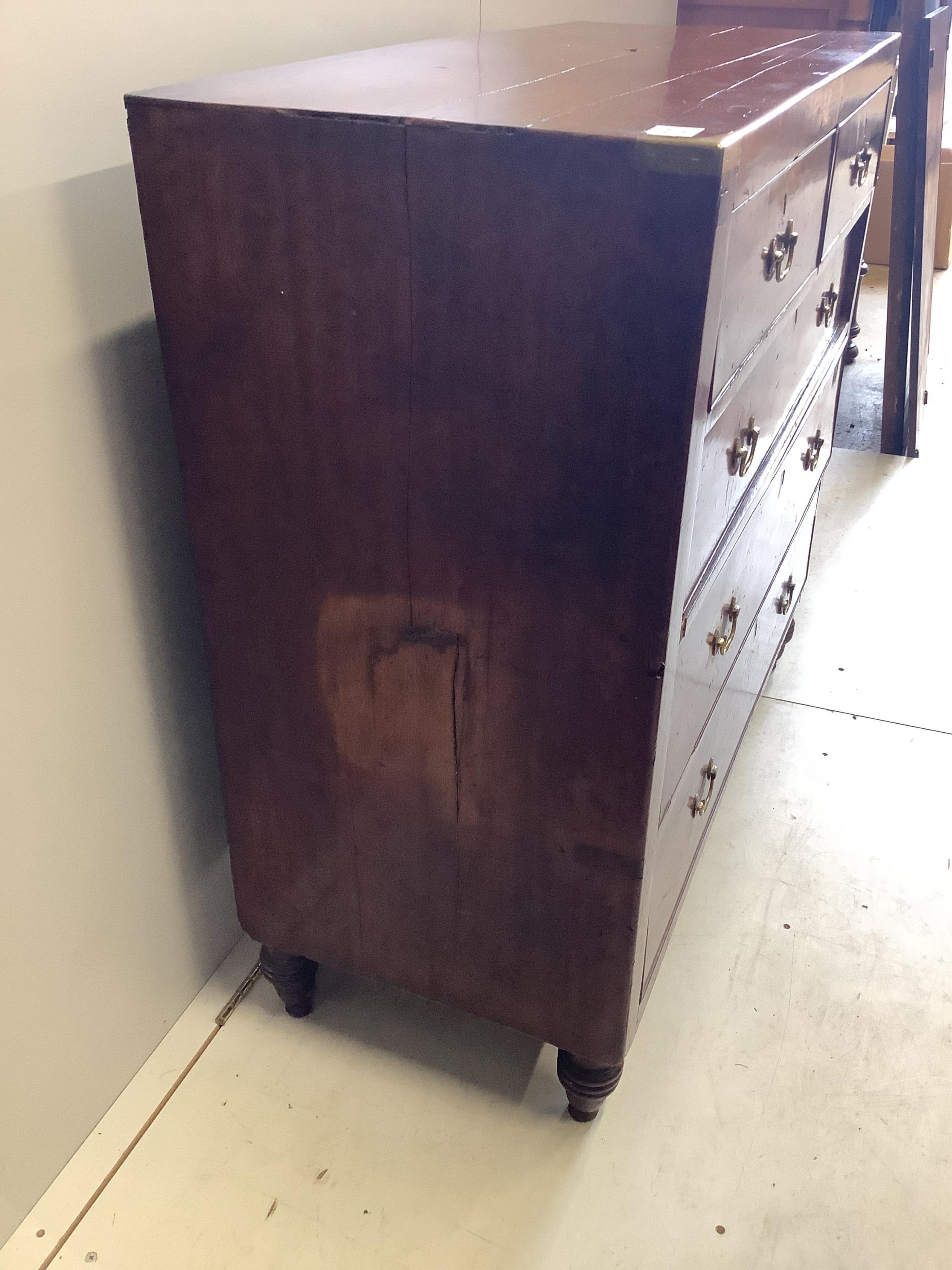 An early19th century brass bound mahogany chest, width 106cm, depth 45cm, height 99cm. Condition - fair